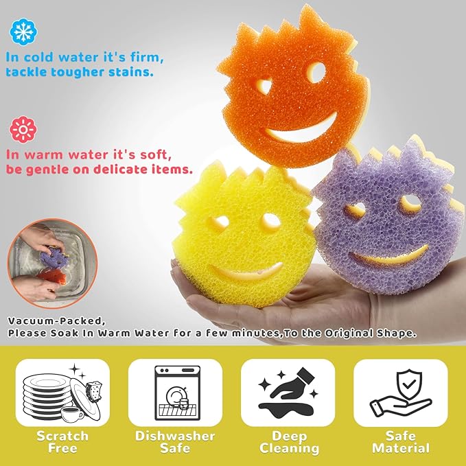 Saiqiang Scrub Sponge, 15 Pack Dual-Sided Temperature Kitchen Sponge for Dishes Household Cleaning Pads Non-Scratch Multipurpose Color Sponges for Kitchens, Bathroom