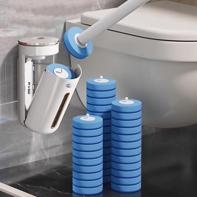 SWIFTIRON Disposable Disposable Toilet Bowl Cleaner Brush, Toilet Brush and Holder Set with Refills, Bathroom Cleaning Supplies (Toilet Brush and Holder Set)