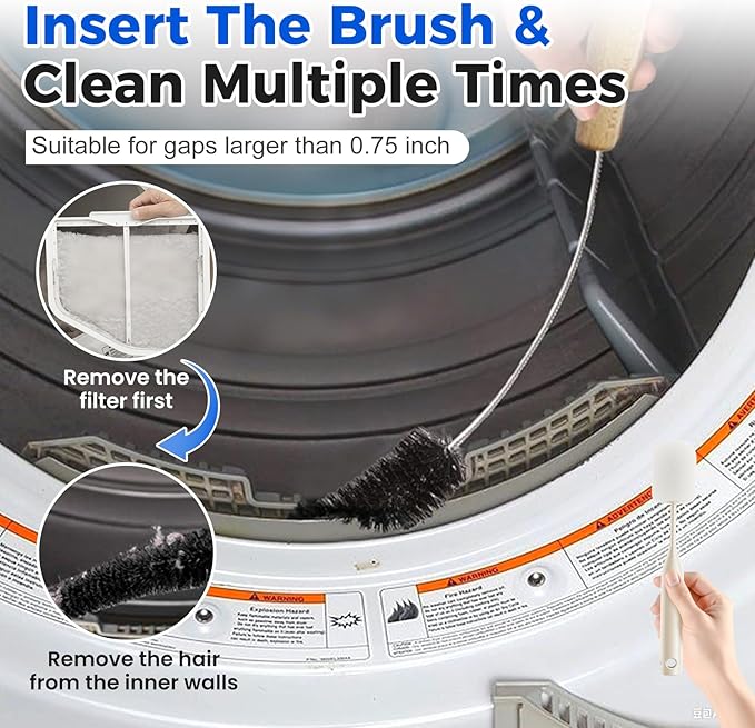 Washing Machine Pipe Cleaning Brush, 2026 New Dryer Vent Cleaner lint Brush, Premium Refrigerator Coil Cleaning Brush Flexible Dryer Lint Cleaner Brush for Home and Laundry Room Use (3)
