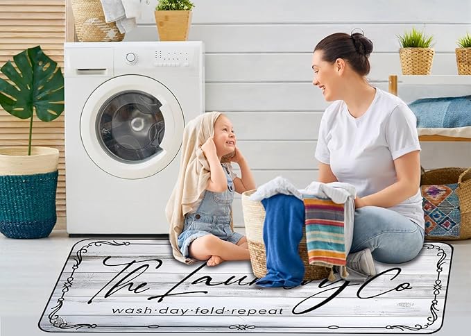 Laundry Room Rug Runner 20"X47" Non Slip Farmhouse Mats Organization and Washable Floor Long Rugs for Laundry Room Accessories Mudroom Kitchen Bathroom Area Rugs Decor