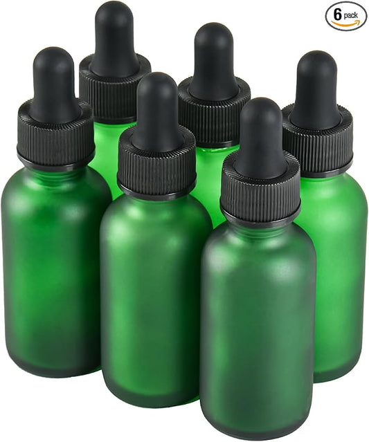 6 Pcs, 1oz Dropper Bottle, Green Glass Eye Dropper Bottle, Tincture Bottles with Dropper, Pretty Finish, Leak-Proof Design, Stronger Suction for All Kinds of Mixed Liquids