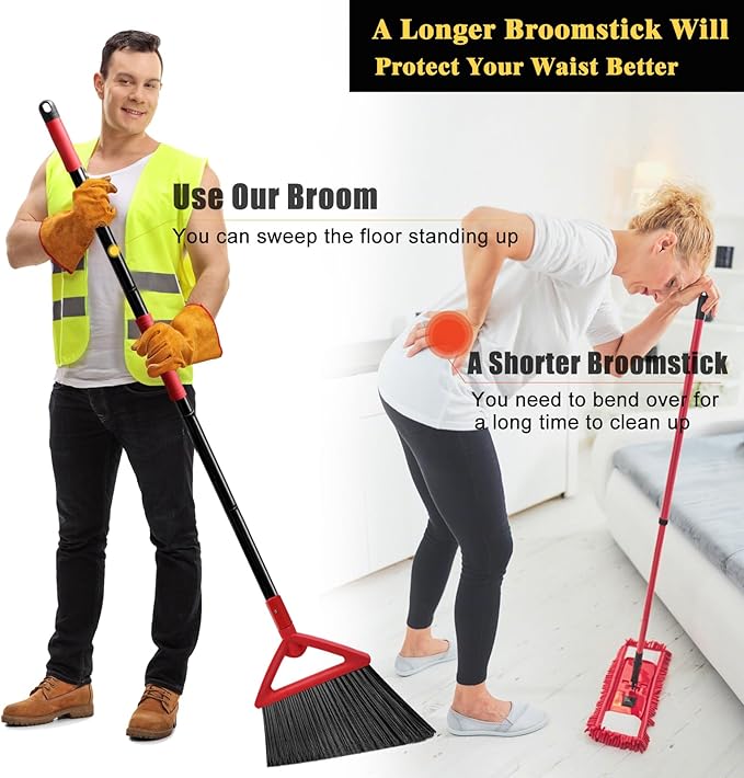 PUTNATRUE Heavy Duty Broom of Outdoor and Indoor, 4 Packs Upgraded Commercial Angle Brooms, Perfect Red Broom of House,Kitchen, Garage, Courtyard, Concrete