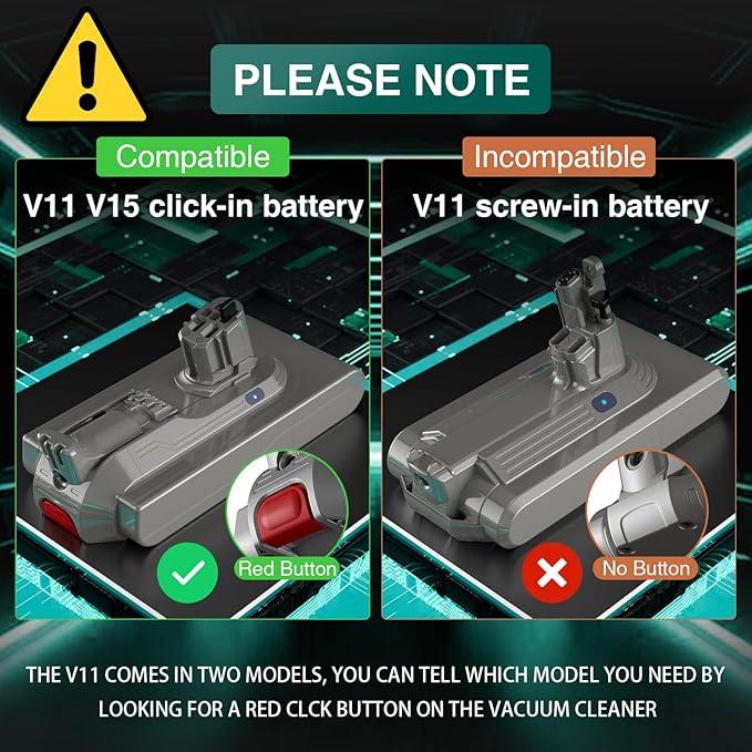 EGR 9000mAh V11 Battery Replacement Compatible with Dyson Click-in Installation for Extra/Absolute/Animal/Torque/Drive/Outsize/V11/V15/SV15/SV22/970425-01 Vacuum