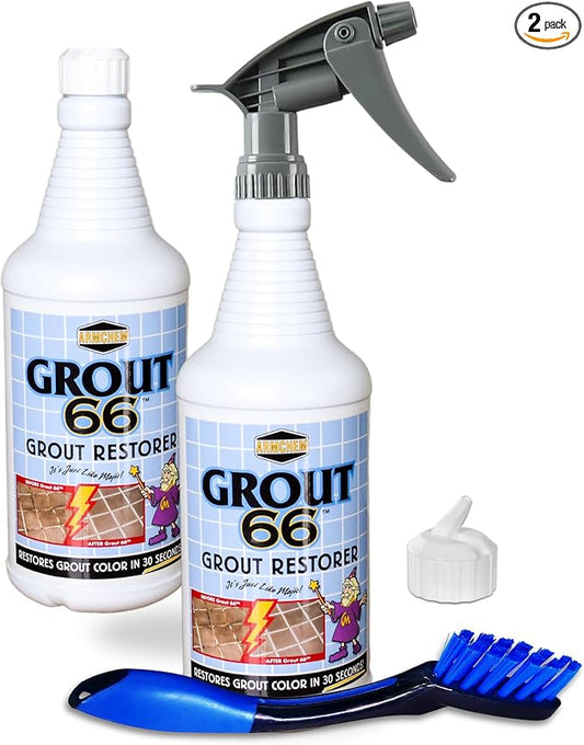 Armchem Grout66: Grout and Tile Cleaner with Low-Odor, Non-Fuming Formula Ideal for Heavy-Duty Cleaning, Quick Touch-Ups, and Tile Maintenance. This Two Quarts Kit ensures Effortless Cleaning.
