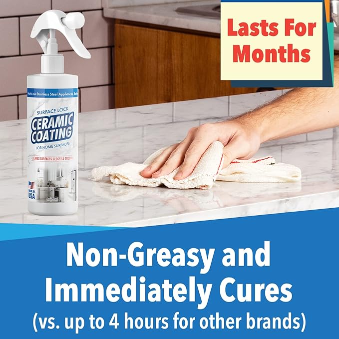 Surface Lock Home Ceramic Coating for Stainless Steel - Prevents Fingerprints on Appliances, Countertops and Any Hard Surface In Your Life - Made in the USA Spray - 8 fl oz - Proof It Works to Seal