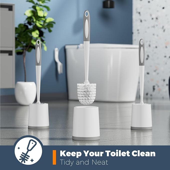 Holaloha Toilet Brush, 3 Pack Toilet Brushes for Bathroom with Holder, Bathroom Accessories Toilet Bowl Brush with 3 Clean Brush, Toilet Scrub Brush, Toilet Brush Set for Deep Cleaning, White