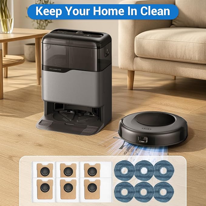 Bluevisk 12 Pack Omni C20 Dust Bags and Mop Pads Compatible with eufy Omni C20/ C10 Robot Vacuum with 3.5 L Large Capacity Vacuum Dust Bags