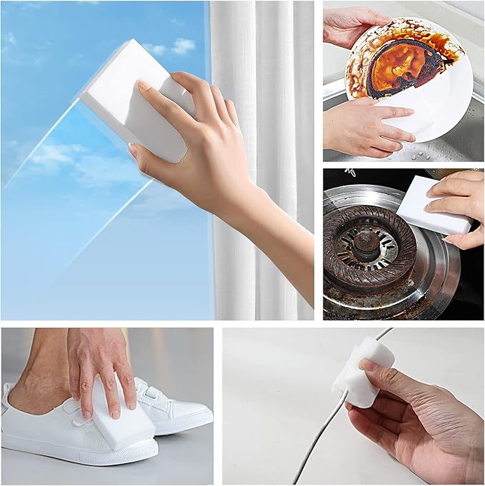 100 Pack Magic Sponge Eraser, Premium Reusable Melamine Sponges, Powerful Cleaning for Kitchen, Bathroom, Walls, Shoes, Electronics, Household Cleaning Kitchen Dish Sponges. Durable & Not Easily Rip.