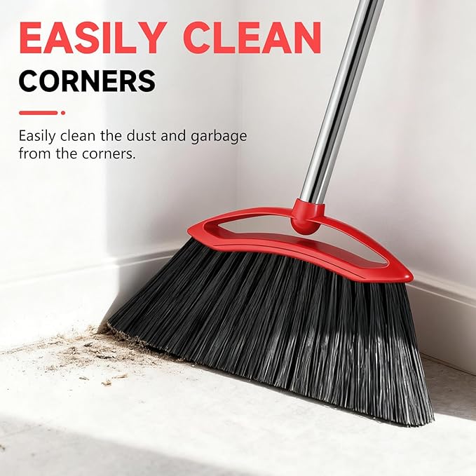 EZKEY Heavy Duty Broom, 54-inch Adjustable Long Handle Angle Brooms Large Brooms for Sweeping Indoor and Outdoor Commercial Broom for Home Kitchen Patio Garage Porch Courtyard Classroom, Red