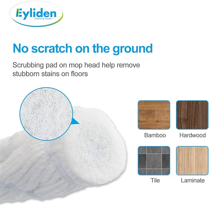 Eyliden Mop with 2 Reusable Heads, Easy Wringing Twist Mop, with 57.5 inch Long Handle, Wet Mops for Floor Cleaning, Commercial Household Clean Hardwood, Vinyl, Tile, and More