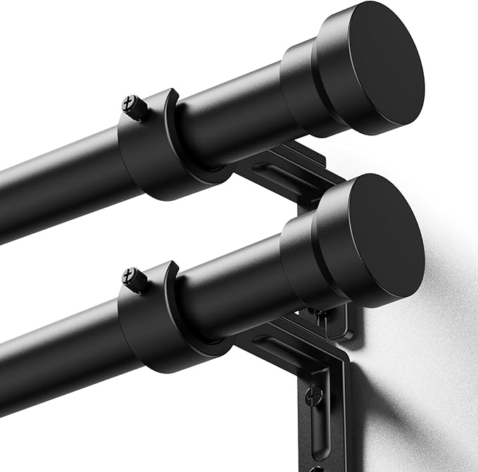 Curtain Rod 2 Pack 32-88 Inch, Heavy Duty 1 Inch Curtain Rod, Black Long Adjustable Window Treatment Rods, Modern Design, Easy Installation