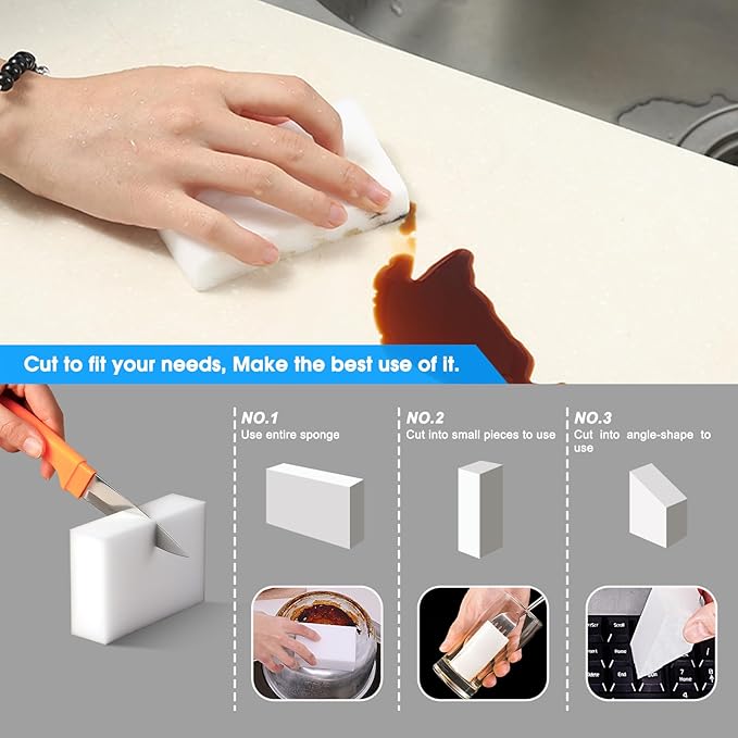 100 Pack Magic Sponge Eraser, Premium Reusable Melamine Sponges, Powerful Cleaning for Kitchen, Bathroom, Walls, Shoes, Electronics, Household Cleaning Kitchen Dish Sponges. Durable & Not Easily Rip.