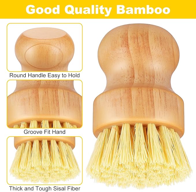 IANFAN 9 Pcs Bamboo Dish Brush Set, Multifunctional Dishwashing Scrubber with Natural Sisal Bristles, Wooden Dish Brush for Cleaning Pots, Dishes, Pans, Vegetables