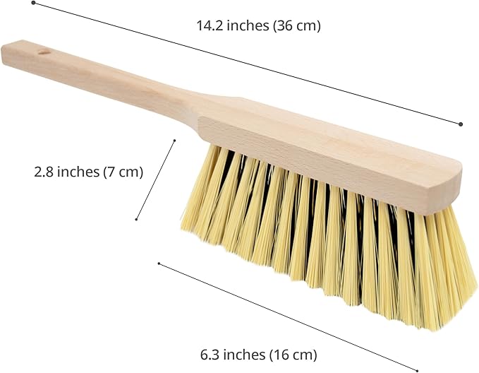 Cleaning Brush, 14.2'' Hand Broom with Medium-Soft Bristles, Wooden Handle, Multi-Purpose Dusting Brush for Home and Professional Use