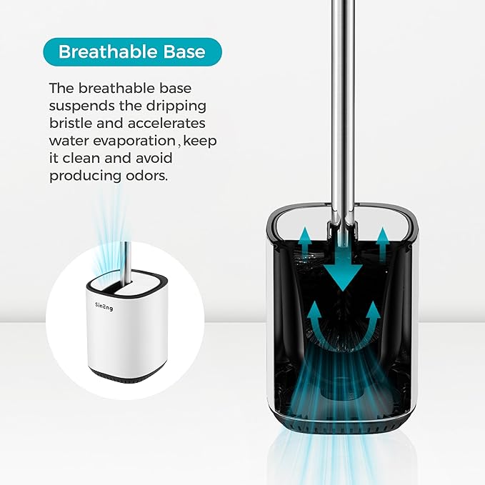 Toilet Brush and Holder Set Toilet Bowl Brush Stainless Steel Automatic Open lid Toilet Bowl Cleaner Brush with Durable Bristle Head Toilet Cleaning Brush for Bathroom (White, 1 Pack)