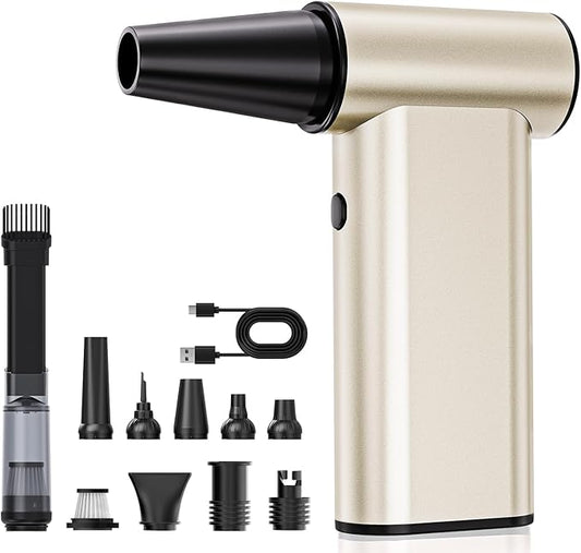 Rckskaya Compressed Air Duster, 300000RPM Powerful Electric Air Duster Rechargeable Battery, 4-Gear Handheld Blower Cordless, Phone Charger, Mini Blower for Keyboard, Computer, House, Outdoor and Car