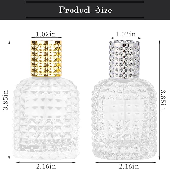 2 Pack Refillable Spray Perfume Bottles, 50ML Clear Thick Glass Empty Perfume Bottles, Perfume Atomizer Travel Cologne Sprayer Bottles