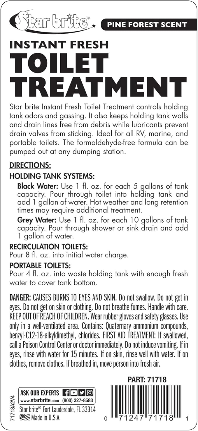 STAR BRITE Instant Fresh Toilet Treatment - Pine Scent, Odor & Waste Control, 16 OZ (071718)