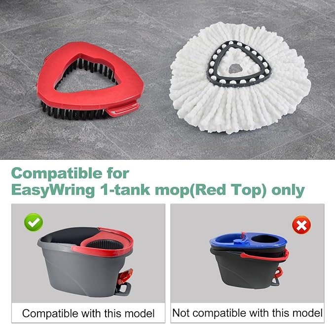 Mop Heads Replacements for Ocedar, Spin Mop Replace Head for O-Cedar EasyWring 1 Tank System Mop Refills, Include 3 Pack Mop Heads, 1 Scrub Brush & 1 Base Combo