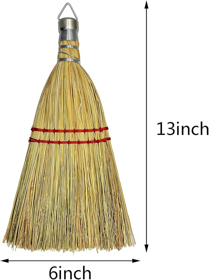 Handmade 12 Inch Mini Corn Broom Whisk Made of Natural Corn Broom Straw with a Solid Metal Hang Design for Indoor & Outdoor Use Car Porch Debris Halloween Dust Dirt Driveways Sidewalks