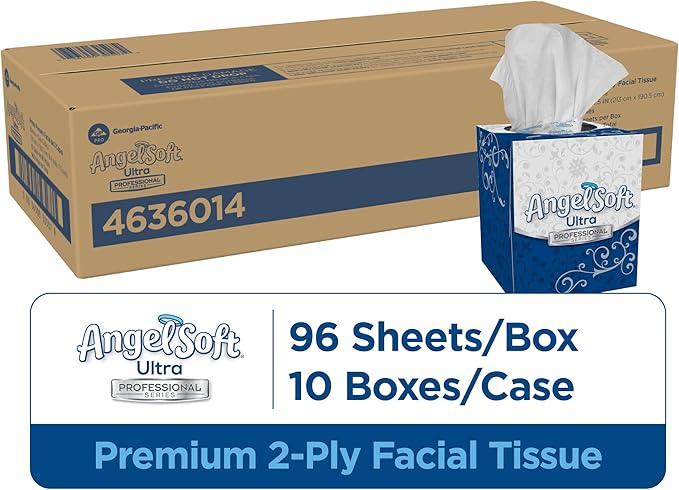Georgia-Pacific Angel Soft Ultra Professional Series Premium 2-Ply Facial Tissue (4636014), 96 Sheets Per Box, 10 Tissue Cube Boxes Per Case