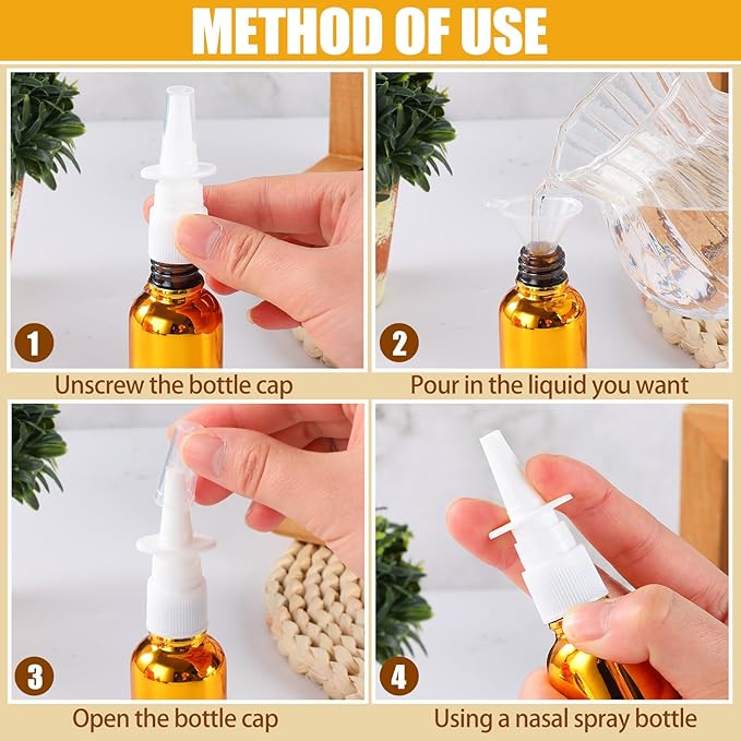 20 Pcs Nasal Spray Bottle, 30ML/1OZ 12 Pcs Bright Plating Gold Silvery Black Empty Refillable Glass Nose Spray Bottle with 4 Pcs Funnels and 4 Pcs Labels