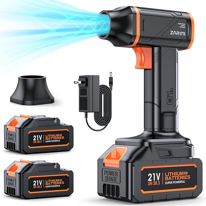 Electric Compressed Air Duster - 33,0000 RPM Rechargeable Cordless Air Blower with Brushless Motor - 2 Batteries & Charger - Replaces Canned Air - for Outdoor, Cars, Computer, Keyboards Cleaning
