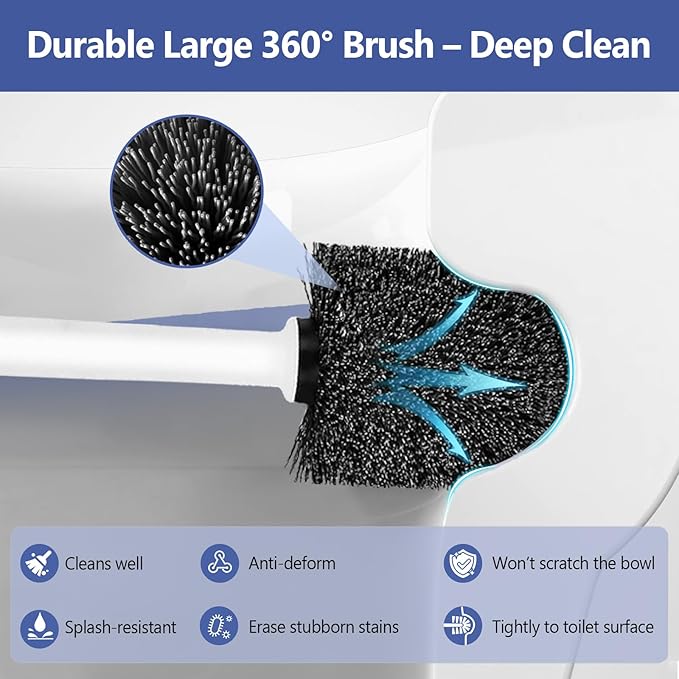 Gold and White Toilet Brush Set with Ergonomic Solid Long Handle, Auto-Opening Base, and Ventilated Base - Great for Bathroom and Toilet Cleaning, White and Gold Bathroom Accessories