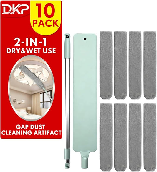 Extendable Duster for Hard to Reach Areas, Extension Pole of Flat Duster for Under Appliances, Includes 8 Washable Microfiber Dusters for Cleaning Extendable Under Refrigerator, Furniture & Couch