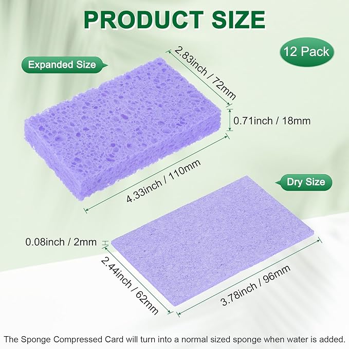 M METERXITY 12-Pack Kitchen Sponges, Condense Eco Cellulose Non-Scratch Scrub Heavy Sponge for Kitchen/Household/Bathroom, Clean Tough Messes Dish Scrubber [Purple]