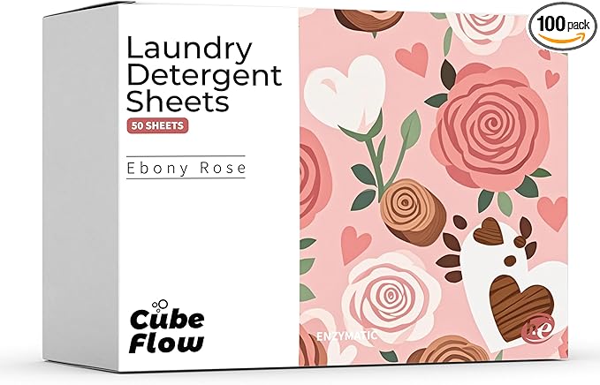 Laundry Detergent Sheets, Ebony Rose Scent - 100 Loads | 72-hour long lasting fragrance, Eco Friendly Sheets | Pre-Measured, Liquidless for Deep Clean | Hypoallergenic, Travel Laundry Soap Strips
