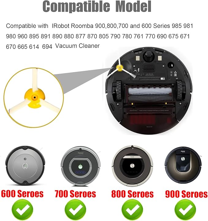 Side Brush Replacement for IRobot Roomba 900,800,700 and 600 Series 960 980 985 860 870 877 880 890 891 895 805 761 770 780 790 614 650 665 671 675 690 694 Models 6-Pack
