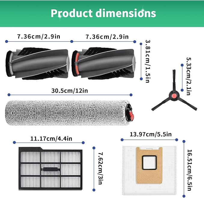 Accessory Kit Compatible with eufy Omni E28 / Omni E25 Robot Vacuum, 23-Pack Replacement Parts with 2 Sets Rolling Brushes, 2 Roller Mops, 4 Filters, 6 Dust Bags, 6 Side Brushes, 1 Cleaning Brush