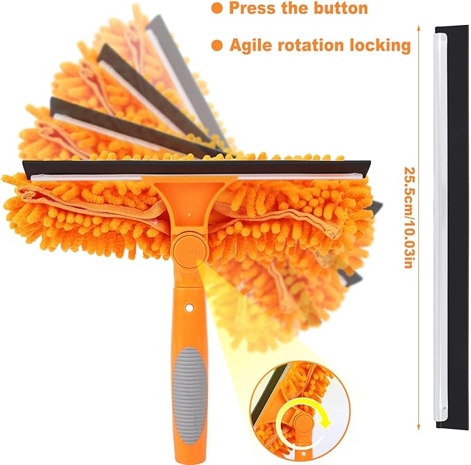 Lemosyu 3-in-1 Window Cleaner Tool with Rotating Head,67" Window Squeegee with Extension Pole, Window Cleaning Squeegee Kit for Indoor & Outdoor High Windows and Car Glass