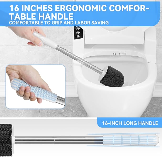 Toilet Brush, Toilet Brush and Holder with 304 Stainless Steel Handle, Space Saving Toilet Bowl Brush for Storage, Durable Bristles Toilet Scrubber for Bathroom Cleaning (2, White)