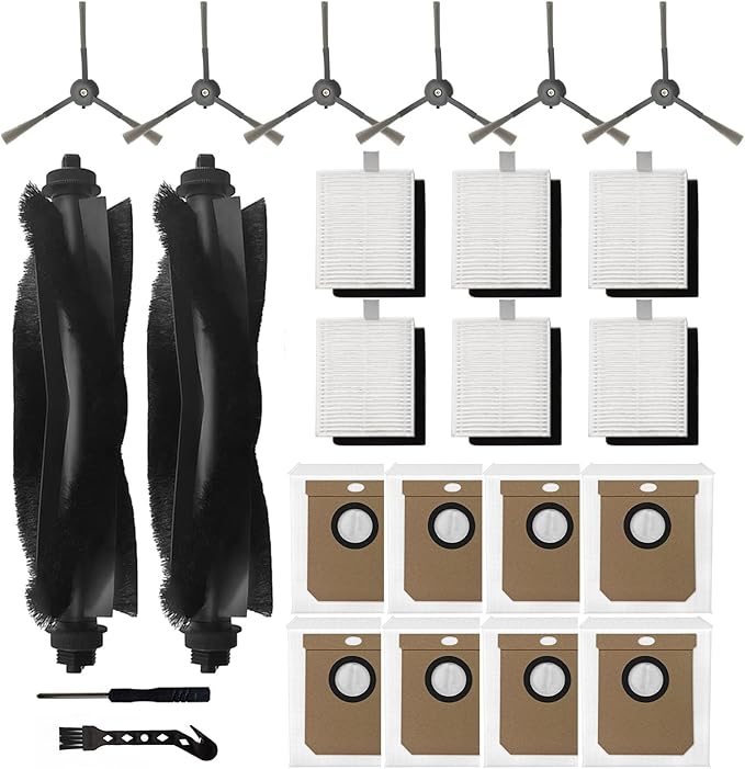 Replacement Part for Eufy L60/ L60 SES/ L50/ L50 SES Robot Vacuum Cleaner,2Rubber Main Brush,6Filters,6Side Brush,8Dust Bag,1Cleaning Brush,1Screwdriver.