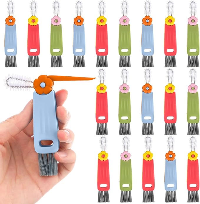 Acellegic 20 Pack 3-in-1 Cup Lid & Gap Cleaning Brush Bulk, Multifunctional Bottle Cleaning Brush Set for Cup Lid, Gap and Corner Brushes, Home Kitchen Clean Brushes Tools