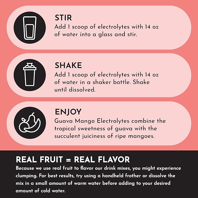 Guava Mango Electrolytes – 30‑Serving Hydration Drink Mix with Coconut Water, Sea Salt, and Trace Minerals – Supports Hydration, Recovery, and Electrolyte Balance*