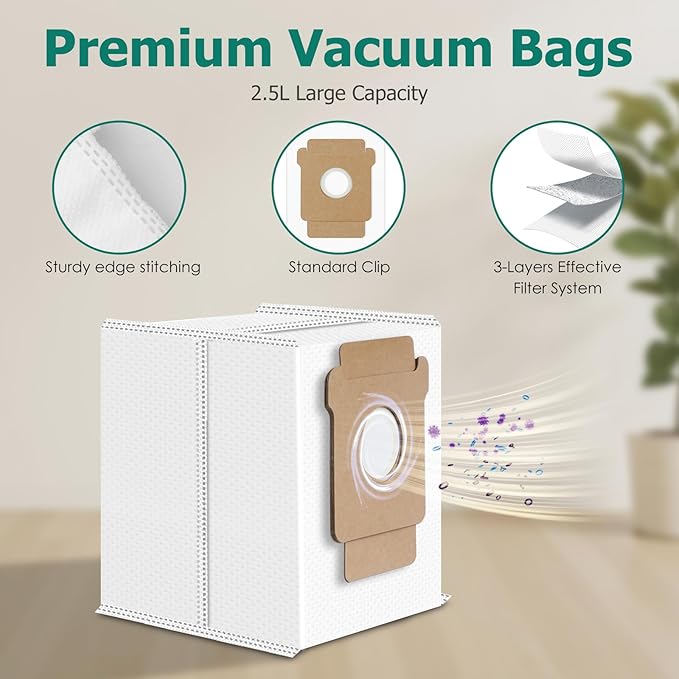 12 Pack Replacement Parts Dust Bags Mop Pads for iRobot Roomba Plus 405 Combo/ 505 Combo Robot Vacuum, 6 Dust Bags, 6 Mop Pads