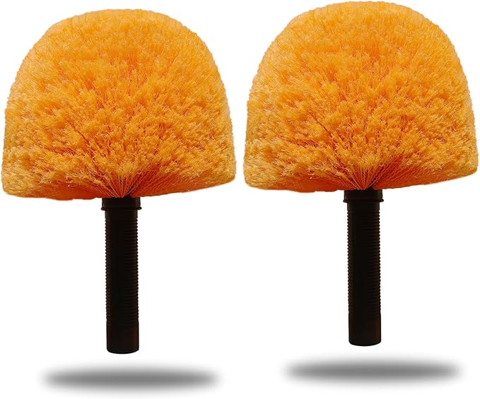 2 Pack Orange Twist-On Cobweb Duster Head Brush, Fits Standard 3/4 inch Threaded Poles, Attachment Brush, Spider Web Duster for Outdoor & Indoor Cleaning