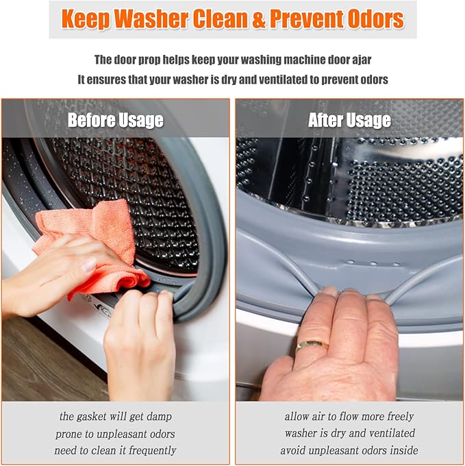 Washer Door Prop and Stopper for Front Load Washing Machine, Removable Washer Door Holder - Flexible Washer Door Stopper Keep Washer Door Open to Prevent Odors - White