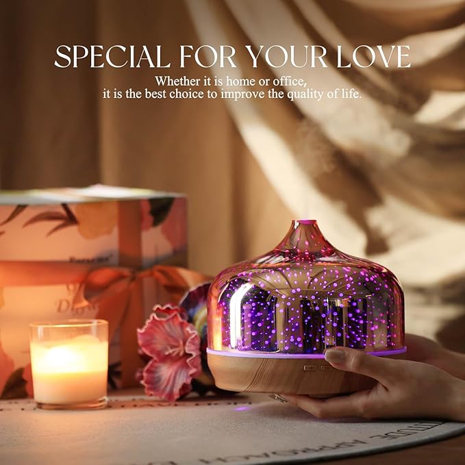 Porseme 500ml Glass Essential Oil Diffuser Aromatherapy Ultrasonic Cool Mist Humidifier 15-21 Running Hours Diffusers with Remote Control for Sleeping Office Working Yoga Rest and Spa