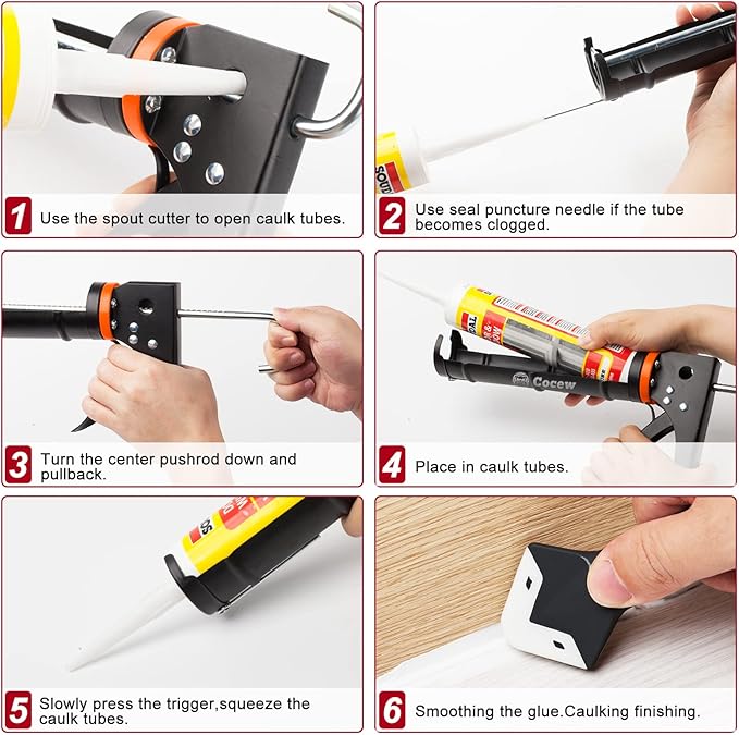 Caulk Gun Kit, Smooth Silicone Caulking Gun and Caulk Remover Tool, Sealant Finishing Tool Grout Scraper for Kitchen Bathroom Window Sink Joint, All in One with Gift Box