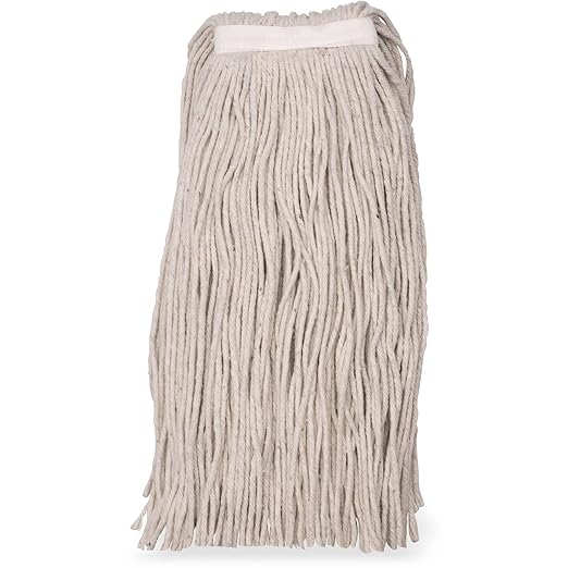 SPARTA Flo-Pac Cotton Mop Head, Cut-End, Narrow Band with White Band for Organized Cleaning, 36 Inches, Tan, (Pack of 12)