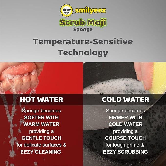 The Original Smiling Handle for Scrub Daddy (Reg. TM) Sponge and Scrub Moji Sponge - (Yellow Handle) & 3 Orange Scrub Moji's