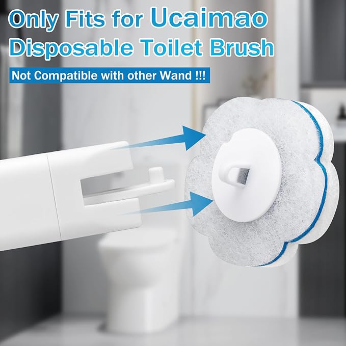 Ucaimao Disposable Toilet Brush， 2 Pack Toilet Wand and Holder with 54 Cleaner Refills Disposable Toilet Cleaning System Cleaner Pads for Toilet Bowl，Bathroom Cleaning，Sink，Bathtub - White