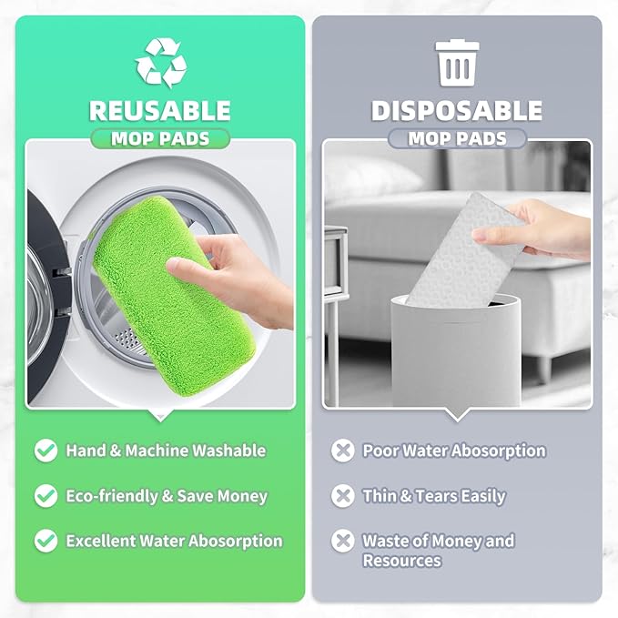 Nicemiya 8 Pack Reusable Mop Pads Compatible with Swiffer Sweeper, Coral Fleece Washable Swiffer Mop Pads, Dry & Wet Sweeping Mopping Cloths (Green, Not Included Mop)