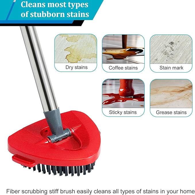 Spin Mop Head Replacement, Base, Mop Handle Compatible for O-Cedar EasyWring - Include 2 Microfiber Refills, 4-Section 30-59in Handle, 1 Cover and 1 Scrubber (1-Tank System)