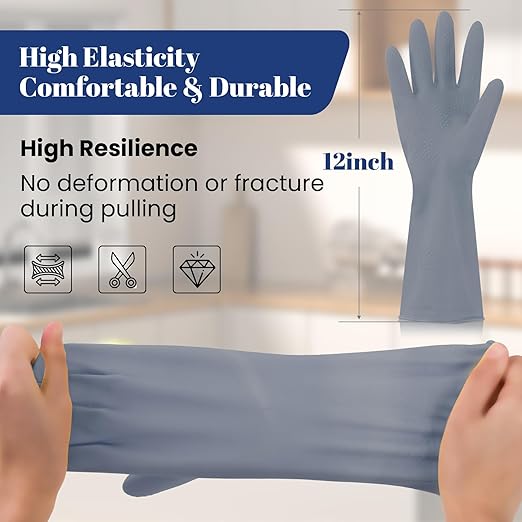 Rubber Kitchen Dishwashing Gloves - 3 Pairs Reusable Household Cleaning Gloves, Flexible and Durable & Non-slip Cleaning Gloves, Great for Kitchen, Bathroom, Laundry (Medium, Pink+Blue+Grey)