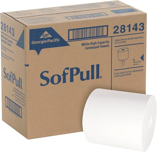SOFPULL CENTERPULL HIGH-CAPACITY PAPER TOWELS BY GP PRO (GEORGIA-PACIFIC), 28143, WHITE, 4 ROLLS PER CASE, 567 TOWELS PER ROLL